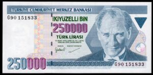 Turkey: Central Bank. 250,000 lira. (1998). G90 151833. (Pick 211). AU.