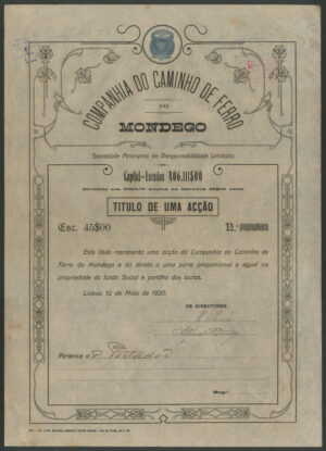 Portugal: Companhia do Caminho de Ferro do Mondego, 45 escudo share, 1920
