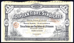 Egypt: Egyptian Fibre Syndicate, 5 shares of E£4, 1920