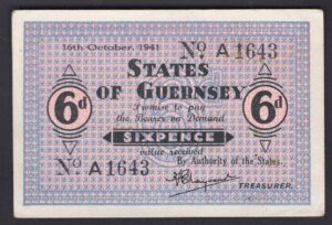 Guernsey, German Occupation, 6 pence, 16-10-1941, A 1643 (Pick 22). VF-EF.