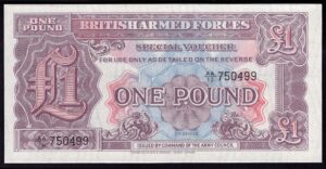 GB Military; British Armed Forces. 1 pound. (1948). Scarcer watermarked variety. AA/10 750499. (Pick M22b). AU-UNC.