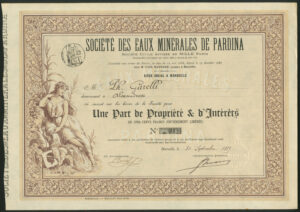 France: Soc. des Eaux Minérales de Pardina, 1 share, 1889, Rare - Image 1