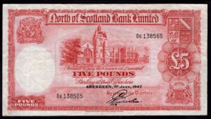 Scotland, North of Scotland Bank Ltd., 5 pounds, 1-7-1947, DE 138565 (PMS NS44b). NVF.