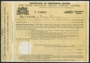 Australia: Yorke Peninsula Mining Co. Ltd., £1 preference shares, 1882