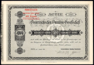 Austria: Oesterreichischen Omnibus Gesellschaft, 400 kronen share, Vienna 1896 - Image 1
