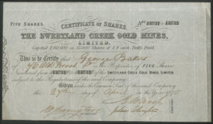 USA: Sweetland Creek Gold Mines Limited, £4 shares, 1870, California.