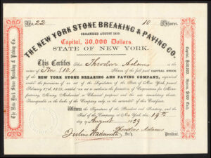 USA: New York Stone Breaking & Paving Company, $100 shares, 1859