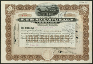 Mexico, Boston Mexican Petroleum Trustees, Mexico, pair of certificates for 100 shares and <100 shares, 1919-1920