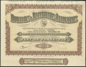 Belgian Congo: Huileries & Raffineries Africaines, founders shares, 1929