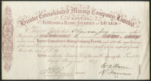 USA: Hunter Consolidated Mining Co. Ltd. (NV), £10 shares, 1877