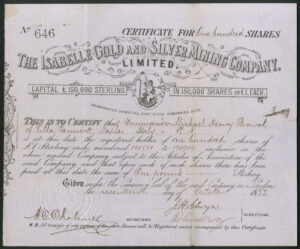 USA: Isabelle Gold and Silver Mining Co. Ltd.(CA), £1 shares, 1882
