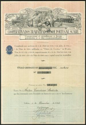 Portugal: Cooperativa dos Trabalhadores de Portugal, one share, 1945
