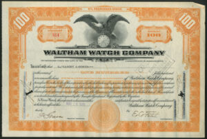 USA: Waltham Watch Co., 100 shares, 6% preferred stock, 1939