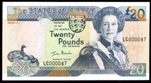 Jersey; States issue. 20 pounds. (2000). Very low number. LC000047. (Pick 29a). UNC.