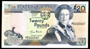 Jersey; States issue. 20 pounds. (2000). Very low number. PC000047. (Pick 29a). UNC.
