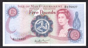Isle Of Man, Government Issue, 5 pounds, (1970s), John Paul signature, B prefix (Pick 30b). VF.