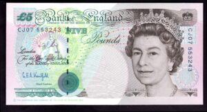 Kentfield: Bank of England. 5 pounds. (1993). Series CJ07. (Duggleby; B364). GEF.