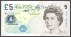 Bailey; Bank of England. 5 pounds. (2004). KA77 695880. (Duggleby; B398). AU.