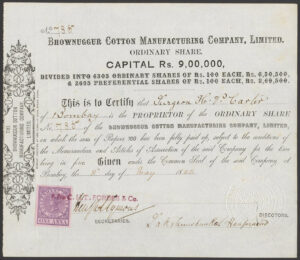 India, Bhownuggur Cotton Manufacturing Co. Ltd., ordinary share, Bombay 1882