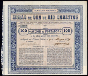 Argentina: Minas de Oro de Rio Corintos, 100 pesos, 1897