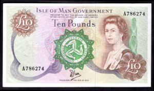 Isle of Man, Government Issue, £10, (1980s), A prefix (BNYB IM52). F-VF.
