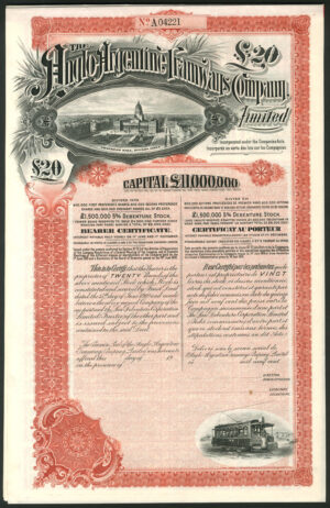 Argentina: Anglo-Argentine Tramways Co., $20 5% debenture stock, unissued
