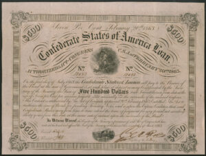 USA: Confederate States, Act of February 20th 1863, redeemable July 1st 1868, $500