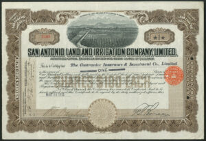 USA: San Antonio Land and Irrigation Co. Ltd., <100 shares, 1913