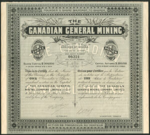 Canada, Canadian General Mining Co. Ltd., 1 share, undated (1907), with coupons
