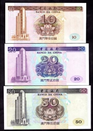 Macau, Banco da China, 10, 20 & 50 patacas, 1995-97 (Pick 90, 91a & 92b) - Image 2