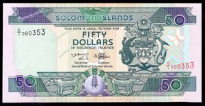 Solomon Islands, Central Bank, $50, (1996) (WPM 22), low number #C/1000353