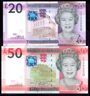 Jersey, States Issue, set of £1, £5, £10, £20 and £50, (2010), matching serial numbers #AD000550 (BNYB JE17, 25, 35, 44, 53). - Image 3
