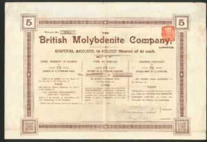 Norway: British Molybdenite Company Limited, 5 shares of £1, 1906