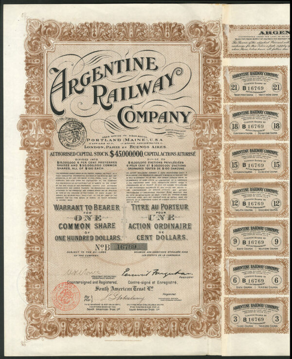 Argentine Railway brn coupons