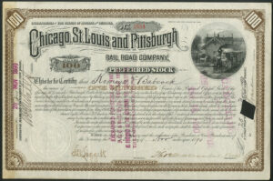 U.S.A.: Chicago, St. Louis and Pittsburgh Rail Road Co., 100 shares, preferred stock, 1890 - Image 1