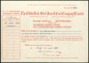 Ebbw Vale Steel, Iron & Coal Company Ltd., 5/- 'B' 7% preference shares, 1933