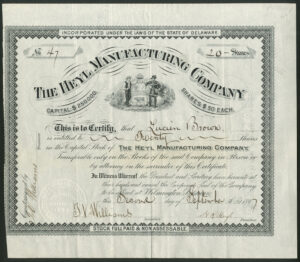 USA: Heyl Manufacturing Company, $50 shares, 1897