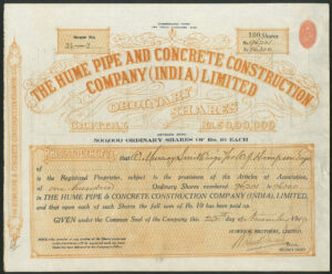 India, Hume Pipe and Concrete Construction Co. (India) Ltd., 10 rupee shares, 1919