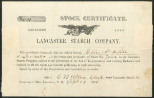 USA: Lancaster Starch Co., one share, 1866