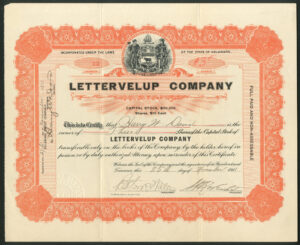 USA: Lettervelup Company, $10 shares, 1911