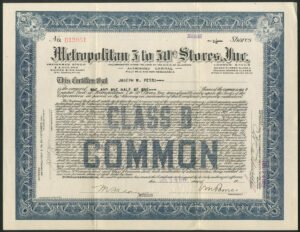 USA: Metropolitan 5 to 50c Stores, Inc., set of three certificates, preference and common A & B, 1922 - Image 3
