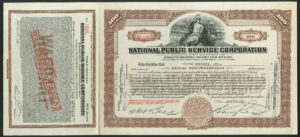 USA: National Public Service Corporation, cumulative pref. stock, 100 shares, 1934