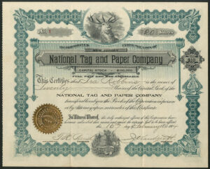 USA: National Tag and Paper Co., $10 shares, 1904