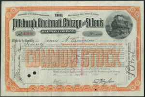 U.S.A.: Pittsburgh, Cincinnati, Chicago and St. Louis Railway Co., common stock, 1908 over 189- - Image 1