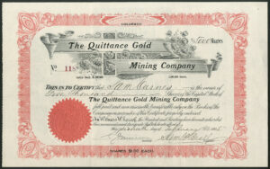 USA: Quittance Gold Mining Company (CO), $1 shares, 1905