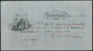USA: Athenaeum of Philadelphia, one share, 1894