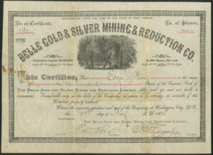 USA: Belle Gold & Silver Mining & Reduction Co., $25 shares, 1884