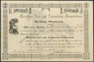 USA: Meridian Fair and Exposition Association, $500 share, 1894