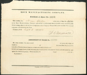 USA: Rock Manufacturing Company, New Hampshire, one share, 1836