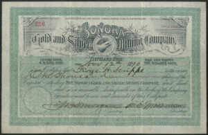 Mexico, Sonora Gold & Silver Mining Co., $5 shares, 1890